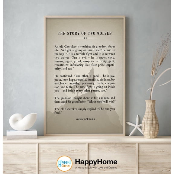 Wolf Poster Motivational Inspiration Quotes Poster Two Wolves Inside Us All, Two Wolves Wall Art Decor, Motivational Quotes Print, Poster Only