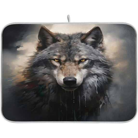 Wolf Print Dish Drying Mat for Kitchen Counter, Ultra Absorbent Reversible Microfiber Dishes Drying Rack Pad Heat-resistant Mats 16x18in