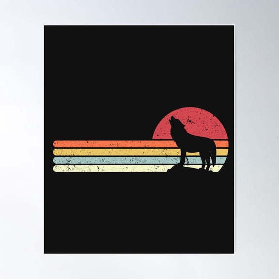 Wolf Print. Retro Style Graphic Poster Wall Art, Modern Wall Decor For Living Room Bedroom, 12x18 UNFRAMED