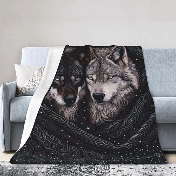 Wolf Sherpa Blanket for Bed and Couch Fluffy Throw Blanket