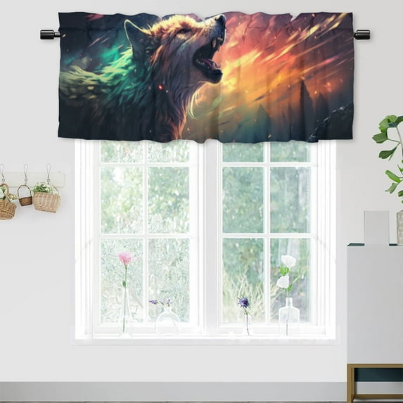 Wolf Printed Window Curtains Valances for Kitchen Colorful Galaxy Mountain Forest Wildlife Animals Howling Rod Pocket Valances for Bedroom Living Room Dining Room 54 by 18 in, 1 Panel