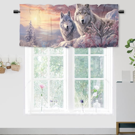Wolf Printed Window Curtains Valances Winter Scene Rustic Snowy Forest Pine Tree Nature Landscape Rod Pocket Window Valance for Living Room Bathroom Bedroom Kitchen 54 by 18 in, 1 Panel