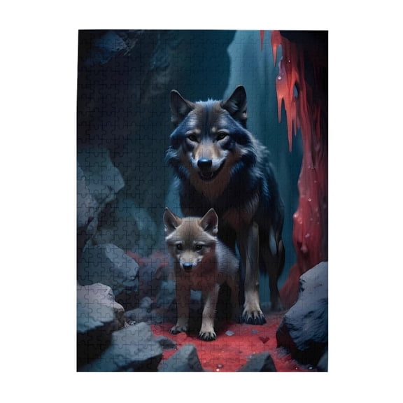 Wolf Pup Cavern Rocks 500-Piece Wooden Jigsaw Puzzle for Adults, Fun & Challenging Family Brain-Teaser, Perfect Home Decor & Gift