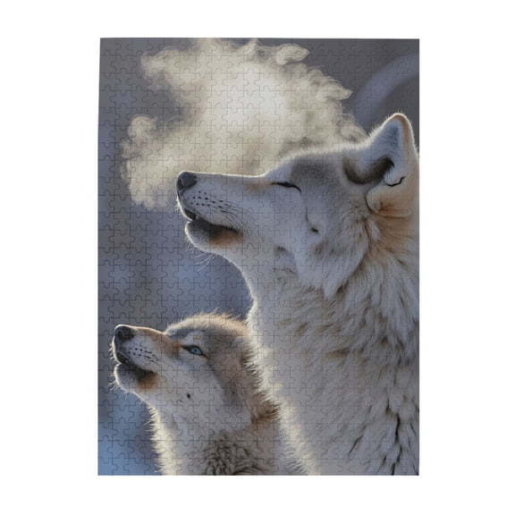 Wolf Pup Howl Breath Winter 500-Piece Wooden Jigsaw Puzzle for Adults, Fun & Challenging Family Brain-Teaser, Perfect Home Decor & Gift