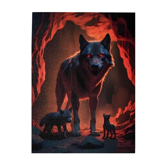 Wolf Pups Cave Eyes 500-Piece Wooden Jigsaw Puzzle for Adults, Fun & Challenging Family Brain-Teaser, Perfect Home Decor & Gift