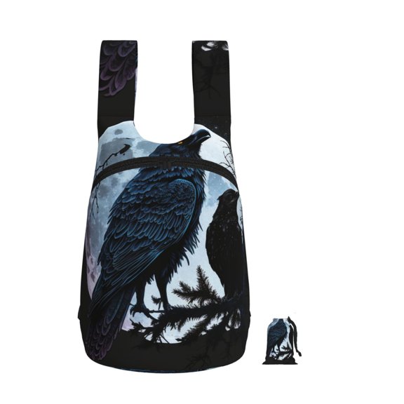 Wolf Raven Moonlight Moon Night Foldable Storage Backpack Lightweight Packable Travel Daypack for Shopping Commuting Hiking