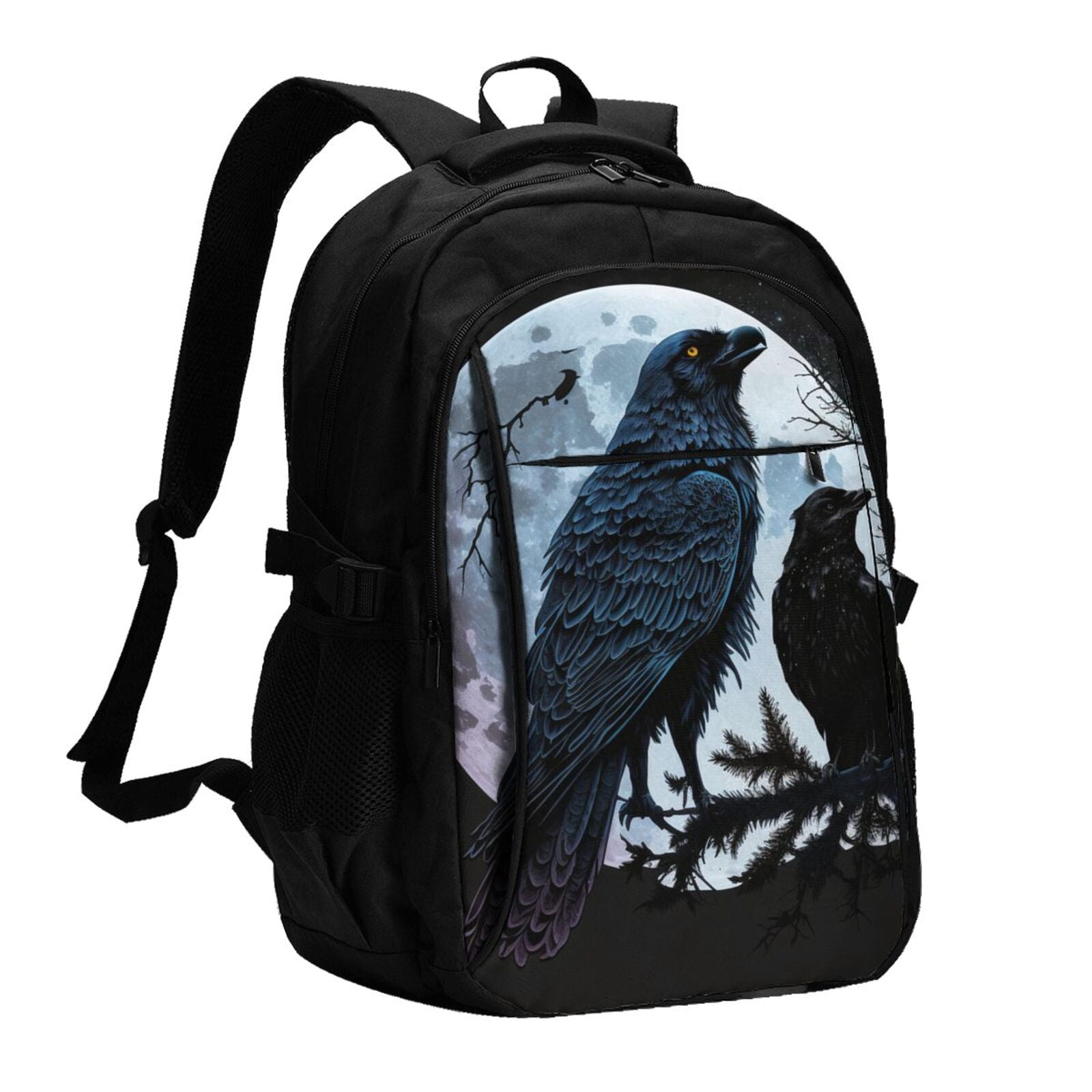Moonlight Color Backpack Wolf Raven Moonlight Moon Night Laptop Backpack with USB Charging ...