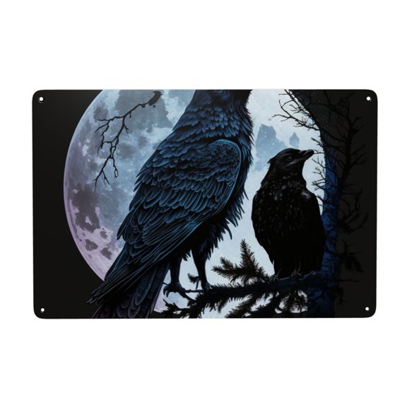 Wolf Raven Moonlight Moon Night Metal Tin Sign Garden Signs Kitchen Wall Art Decoration Home Decor 8X12Inch