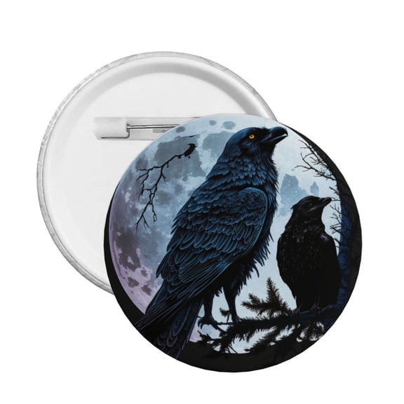 Wolf Raven Moonlight Moon Night Round Button Pin Badge 5PCS Pinback Buttons Lapel Pin for Jacket, Backpack, Hat, Party Favor, Gift