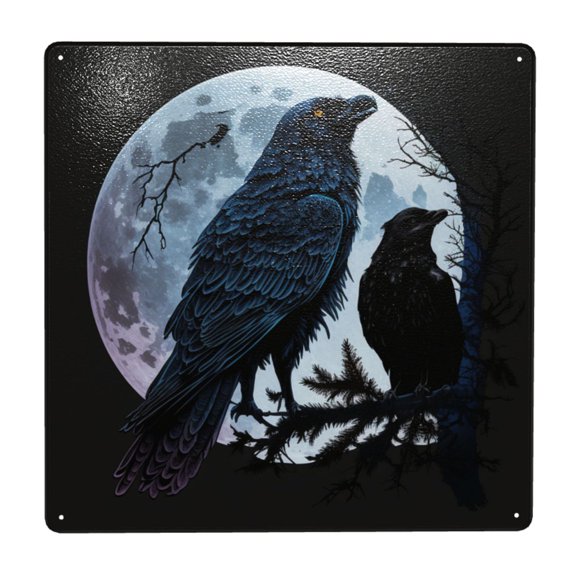 Wolf Raven Moonlight Moon Night Square Metal Sign 12x12 Inch Tin Sign Wall Decor Decorative Plaque for Bar, Cafe, Restaurant