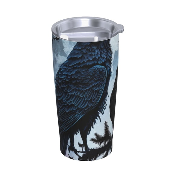 Wolf Raven Moonlight Moon Night Stainless Steel Tumbler with Lid and Straw 20oz Vacuum Insulated Travel Mug for Hot & Cold Drinks Coffee Wine Water Cup