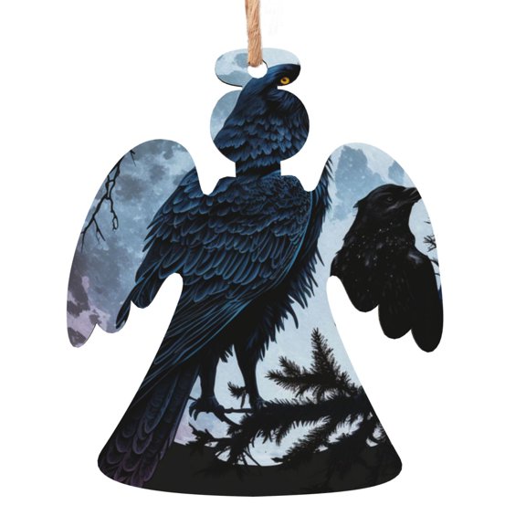 Wolf Raven Moonlight Moon Night Wooden Christmas Ornament Angel Shape,Xmas Tree Hanging Decoration 6 PCS