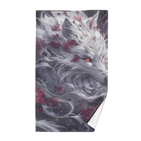 Wolf Red Flower Bath Towel 100% Cotton Soft Thick High Absorbency Hand Face Towel Single Pack 16x28in