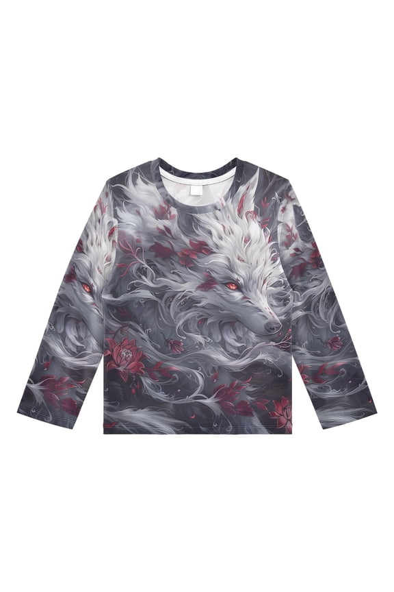 Wolf Red Flower Boys' Rash Guard Shirts UPF 50 Plus Sun Protection Short Sleeve Swim Tees 7-8T
