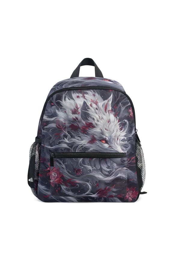 Wolf Red Flower Mini Backpack Cute Small Backpack with Chest Strap and Whistle Ages 3-8