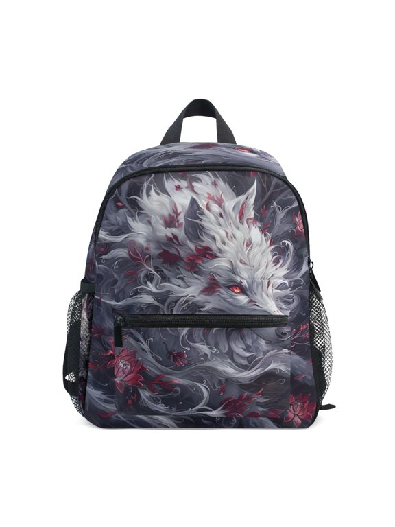 Wolf Red Flower Mini Backpack Cute Small Backpack with Chest Strap and Whistle Ages 3-8
