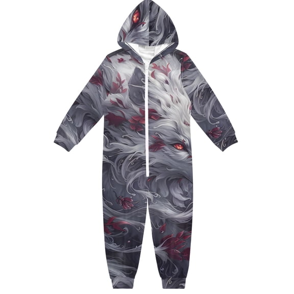 Wolf Red Flower One Piece Pajamas Soft Jumpsuit Cozy Sleep and Play Romper Zipper and Pockets 4T