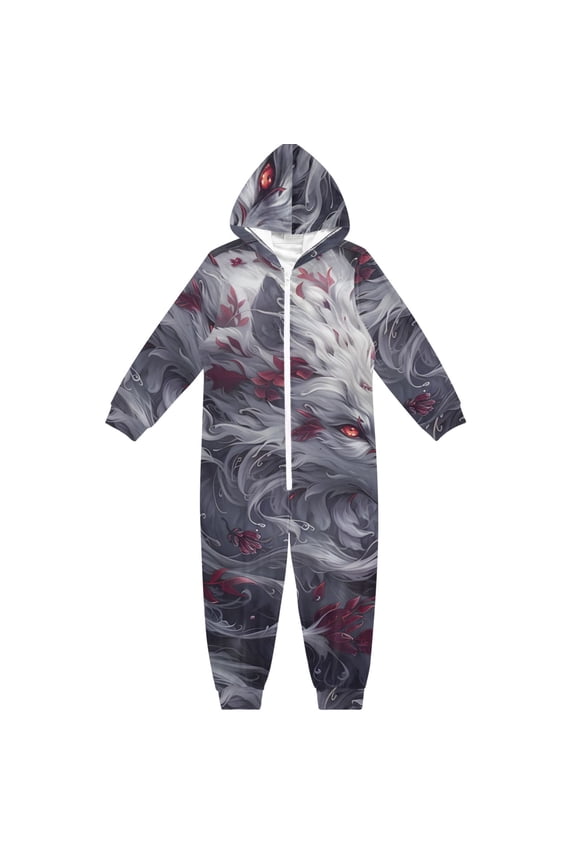 Wolf Red Flower One Piece Pajamas Soft Jumpsuit Cozy Sleep and Play Romper Zipper and Pockets 4T