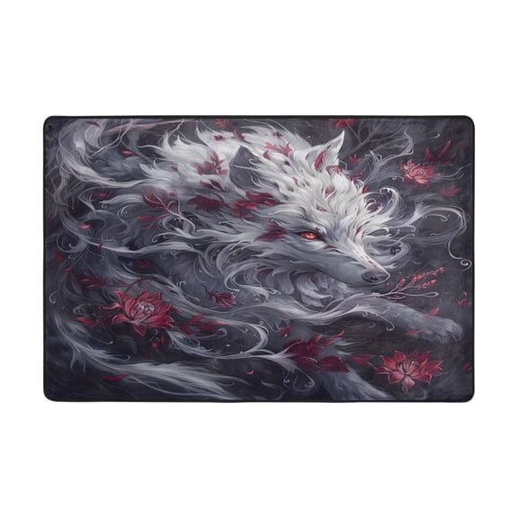 Wolf Red Flower Rug 36x24in Memory Foam Absorbent Non Slip Plush for Bathroom Kitchen Entryway