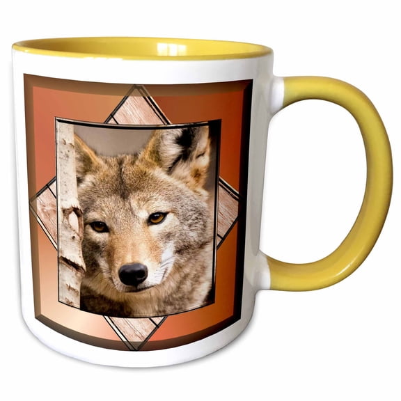 3drose, Wolf Resting Against a Tree, 11oz Two-tone Yellow Mug