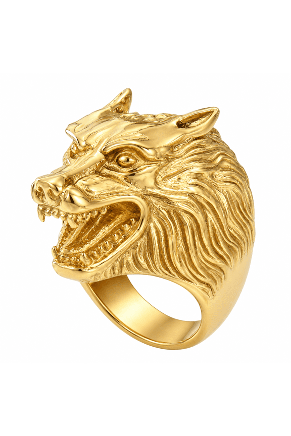 Wolf Ring for Men, Alloy Animal Head Statement Ring, Biker Gothic Punk Style, Electroplated Bold Face Men’s Ring for Parties Concerts Daily Styling, Sizes 7-15