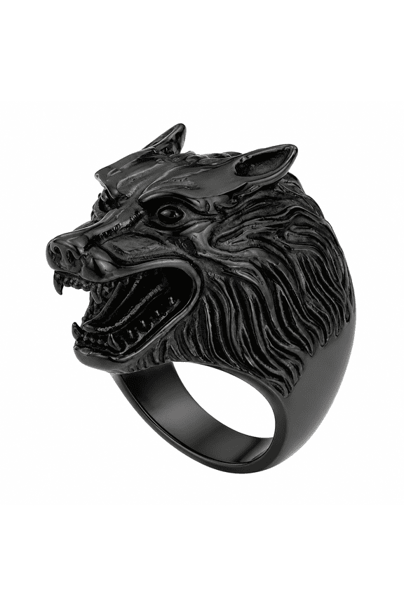 Wolf Ring for Men, Alloy Animal Head Statement Ring, Biker Gothic Punk Style, Electroplated Bold Face Men’s Ring for Parties Concerts Daily Styling, Sizes 7-15