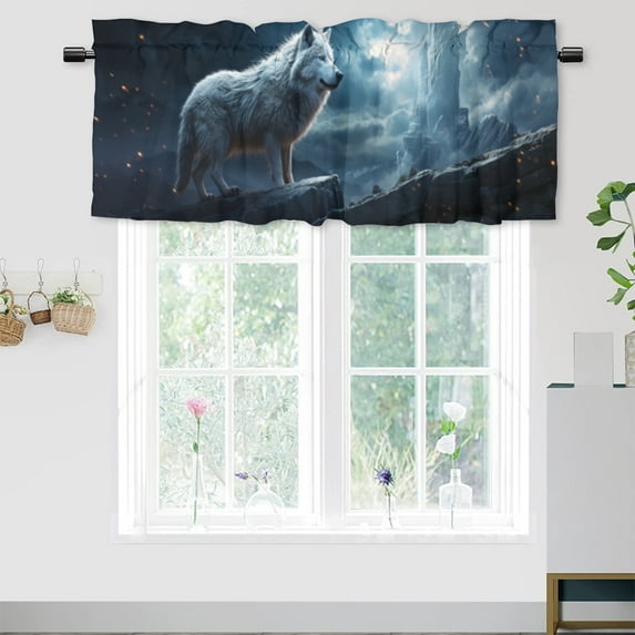 Wolf Rod Pocket Thermal Insulated Curtain Valance Forest Wild Animals Fantasy Starry Night View Window Treatment for Living Room Bedroom Bathroom 54 by 18 in, 1 Panel