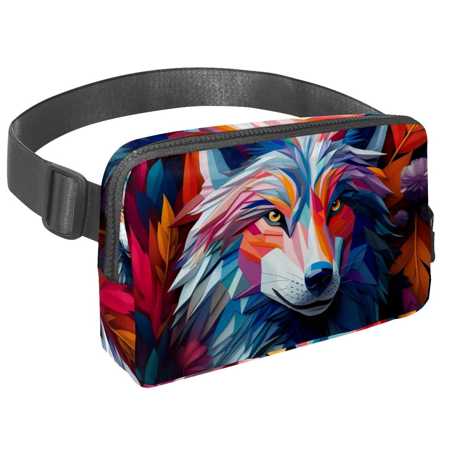 Wolf Running Belt Waist Bag Fanny Packs, Lightweight Adjustable with Extension Strap, Unisex