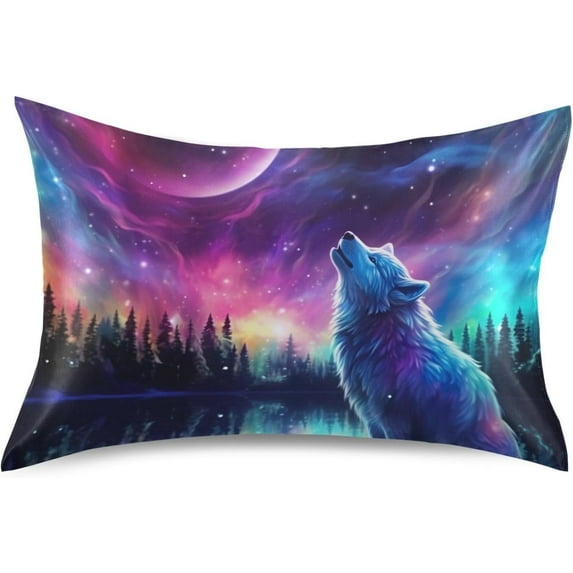 Wolf Satin Pillowcase for Hair and Skin Silk Pillowcase Soft Breathable Sleeping Pillow Covers Smooth Cooling Pillowcase with Envelope Closure Size Standard 20x40 in Home Decor Gifts
