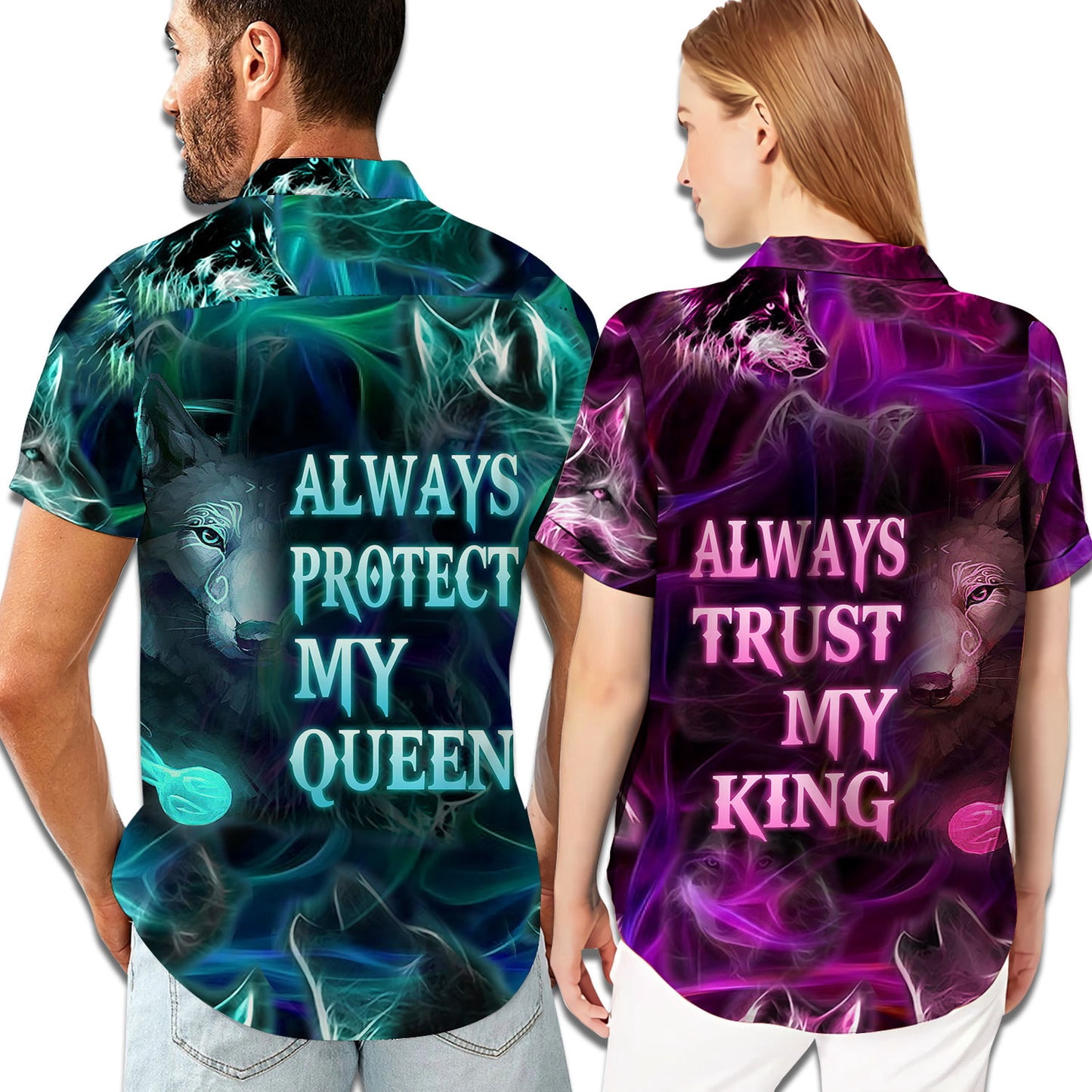 Wolf She Keeps Me Wild He Keeps Me Safe Aloha Hawaiian Shirt