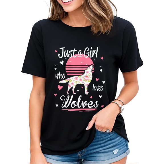 Wolf Shirt Just A Girl Who Loves Wolves Womens T-Shirt Black Large