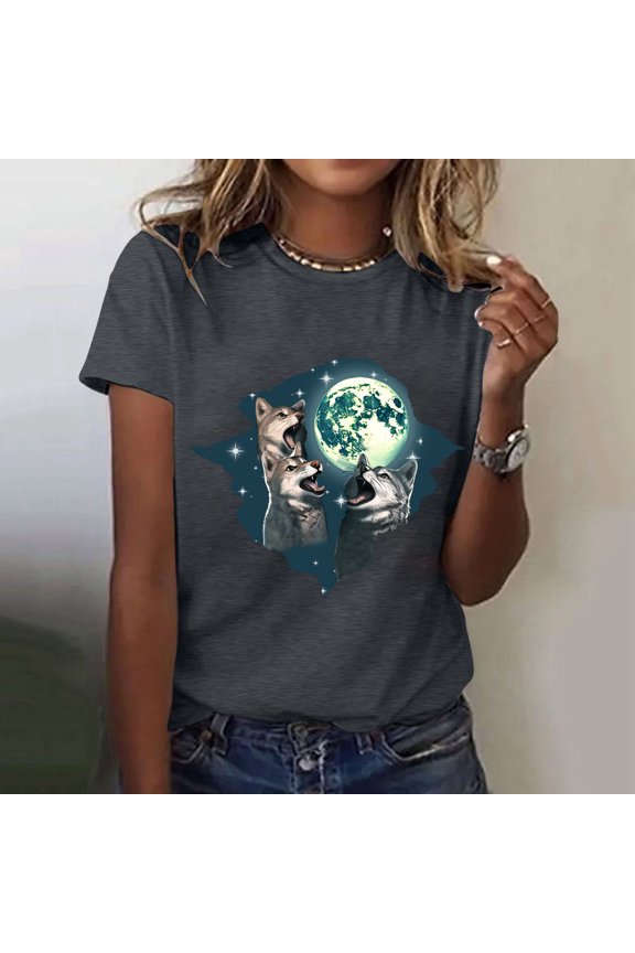 Wolf Shirts For Men Women Print Wolves Animal Unisex Short Sleeve Tee Women T Shirt Stripe T Shirt Women Plain Tees Tops for Women Woman T Shirt Short Sleeve Womens Long Sleeve T Shirts plus Stretch