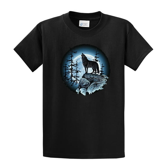 Wolf Short Sleeve T-shirt Howling at The Moon-Black-6Xl