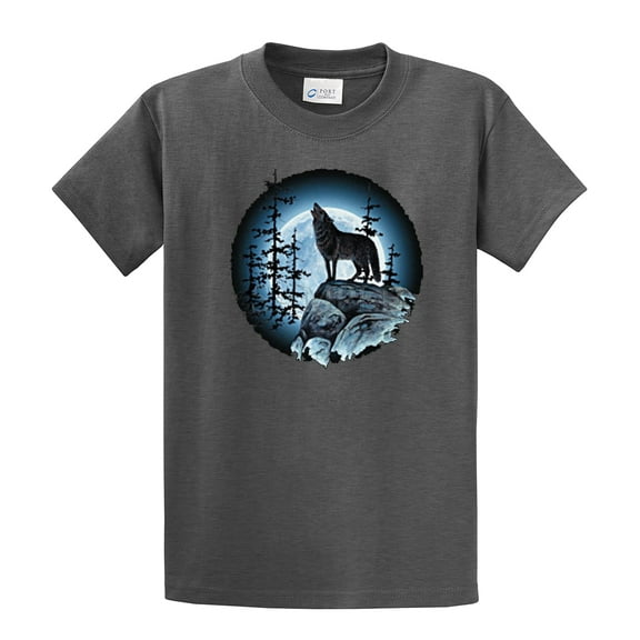 Wolf Short Sleeve T-shirt Howling at The Moon-HeatherGray-Medium
