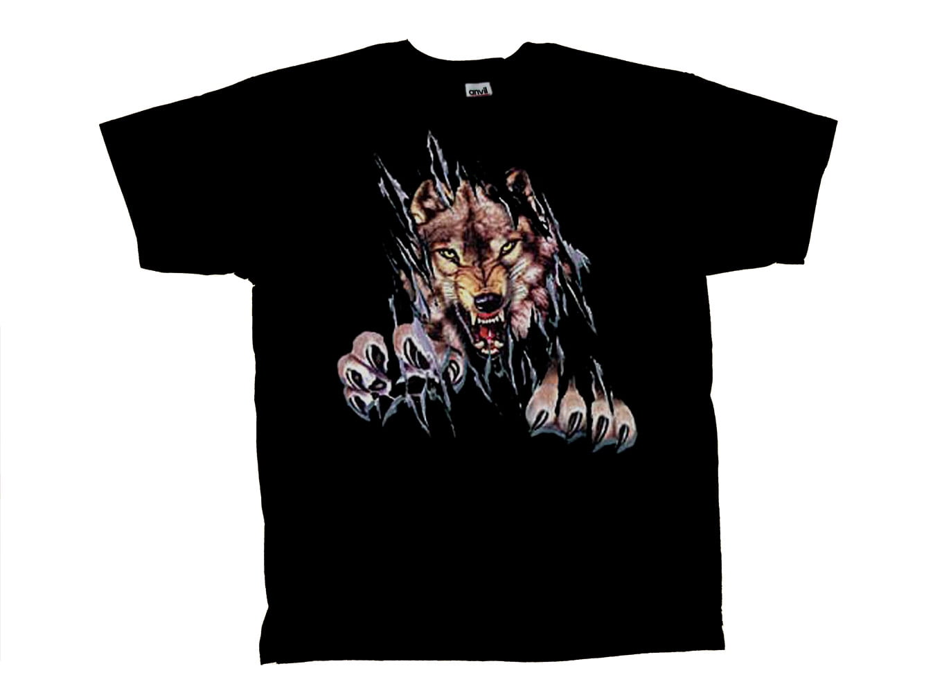 Wolf Short Sleeve T-shirt Rip Out Shred Wolves Tee-Black-Medium