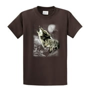 Wolf Short Sleeve T-shirt Wolves in The Wild Howling-Brown-XXXL