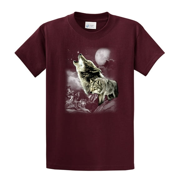 Wolf Short Sleeve T-shirt Wolves in The Wild Howling-Maroon-Medium