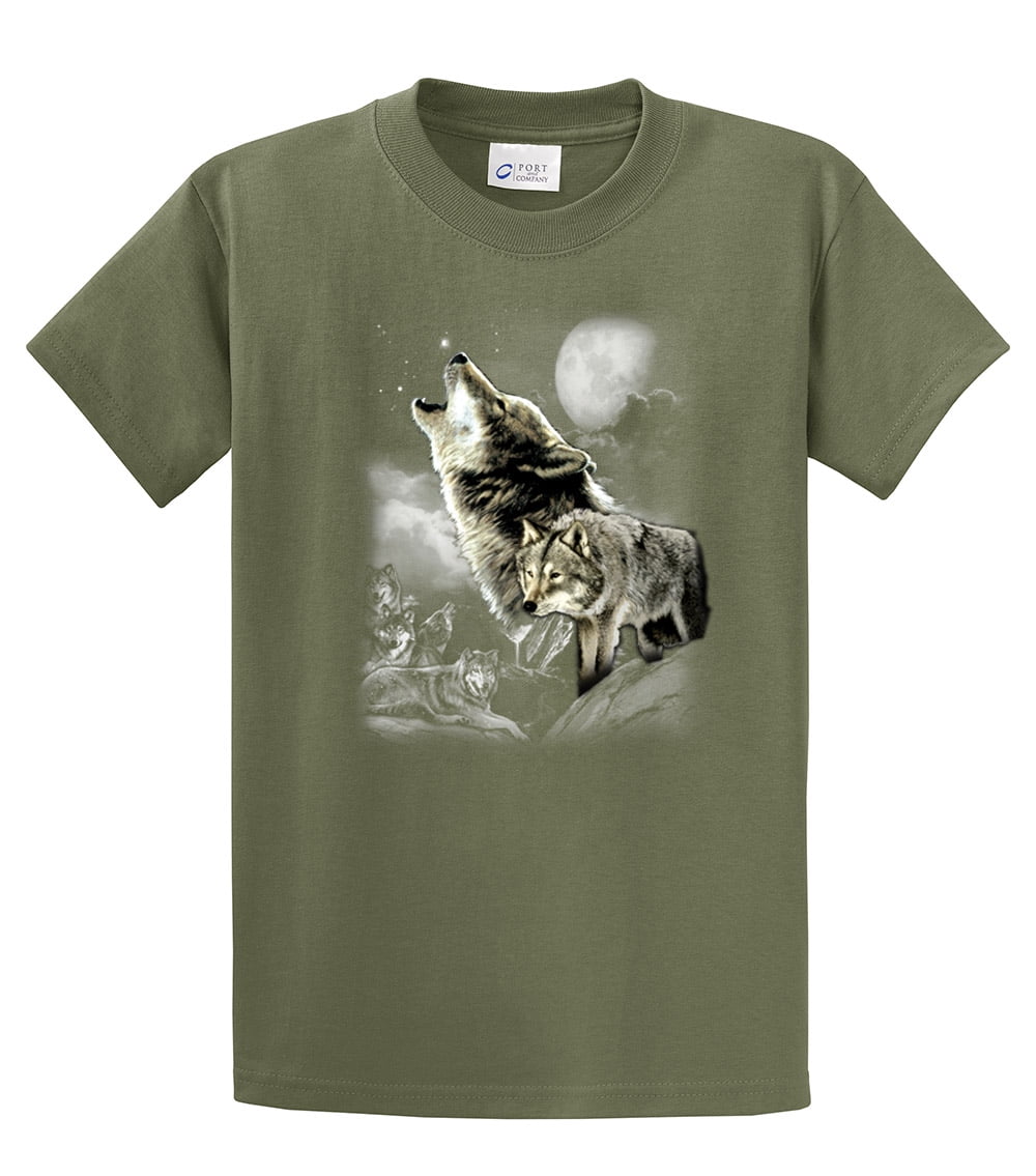 Wolf Short Sleeve T-shirt Wolves in The Wild Howling-Military-Small ...