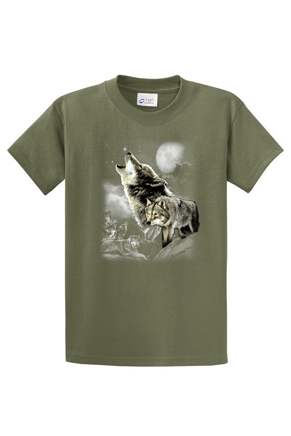 Wolf Short Sleeve T-shirt Wolves in The Wild Howling-Military-Small