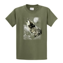 Wolf Short Sleeve T-shirt Wolves in The Wild Howling-Military-Small