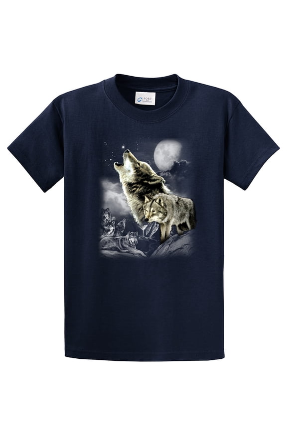 Wolf Short Sleeve T-shirt Wolves in The Wild Howling-Navy-XL