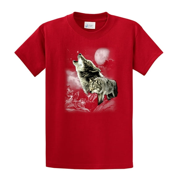 Wolf Short Sleeve T-shirt Wolves in The Wild Howling-Red-Medium