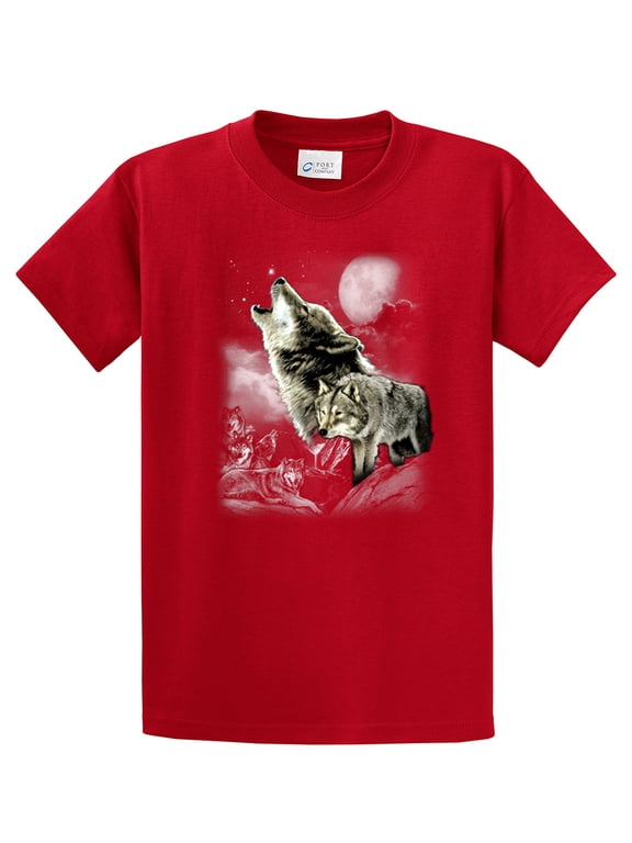Wolf Short Sleeve T-shirt Wolves in The Wild Howling-Red-XXXL