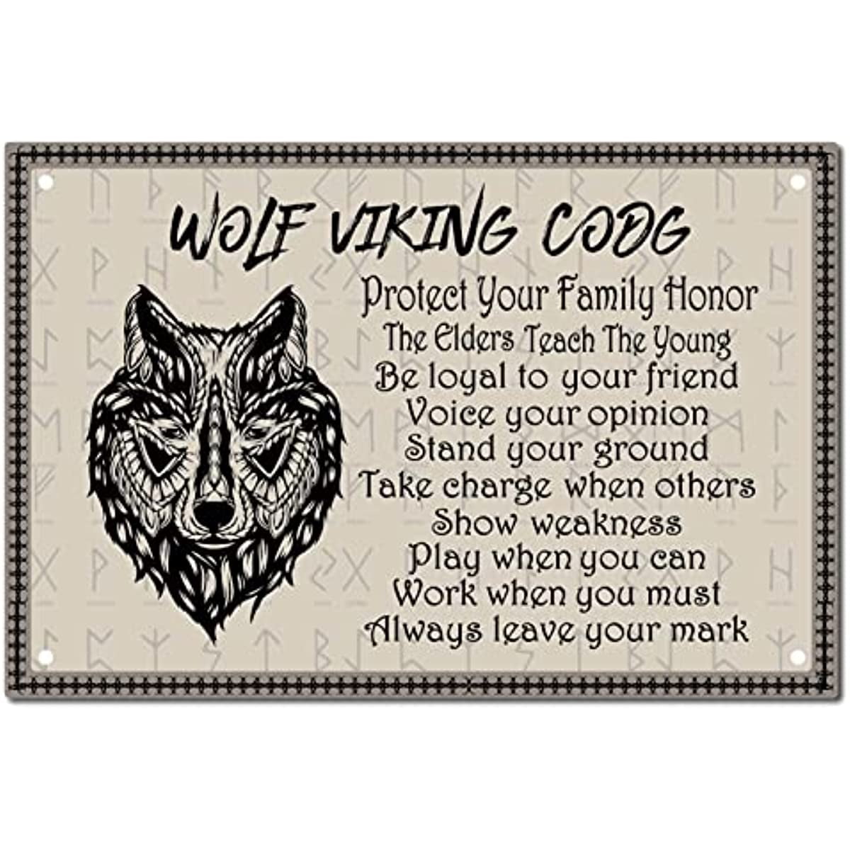 Wolf Sign Metal Tin Plate Vintage Wolf Vikings Code Signs Protect 