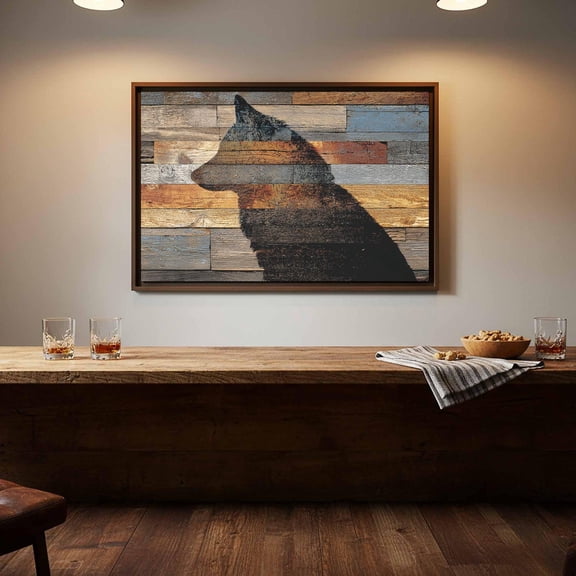 Wolf Silhouette Wall Art Print, Rustic Wood Wildlife Decor