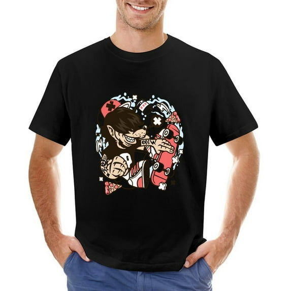 Wolf Skater Vintage T-shirt Mens Cotton Classic Crewneck Short Sleeve Tees Unisex Black M