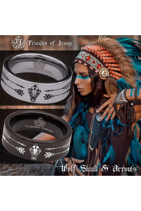 Wolf Skull and Arrows Tungsten Carbide Ring