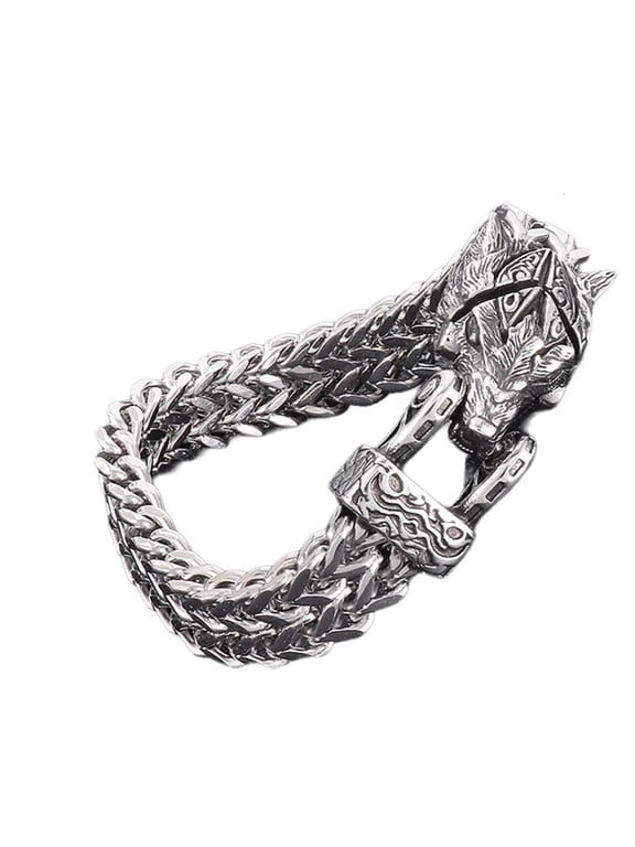Wolf/Snake/Eagle Head Bracelet for Men Titaniums Steel Nordic Mythology Bangle
