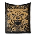 thumbnail image 1 of Wolf Soft Flannel Fleece Blanket, Angry Carnivore Animal Face with Skull Ornamental Curlicues Swirls Lines Frame, Cozy Plush for Indoor and Outdoor Use, 50" x 70", Black Pale Caramel, by Ambesonne, 1 of 5