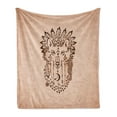 thumbnail image 1 of Wolf Soft Flannel Fleece Throw Blanket, Drawing Style Animal in Bonnet Hand Drawn Inspirations, Cozy Plush for Indoor and Outdoor Use, 50" x 70", Peach Brown, by Ambesonne, 1 of 5